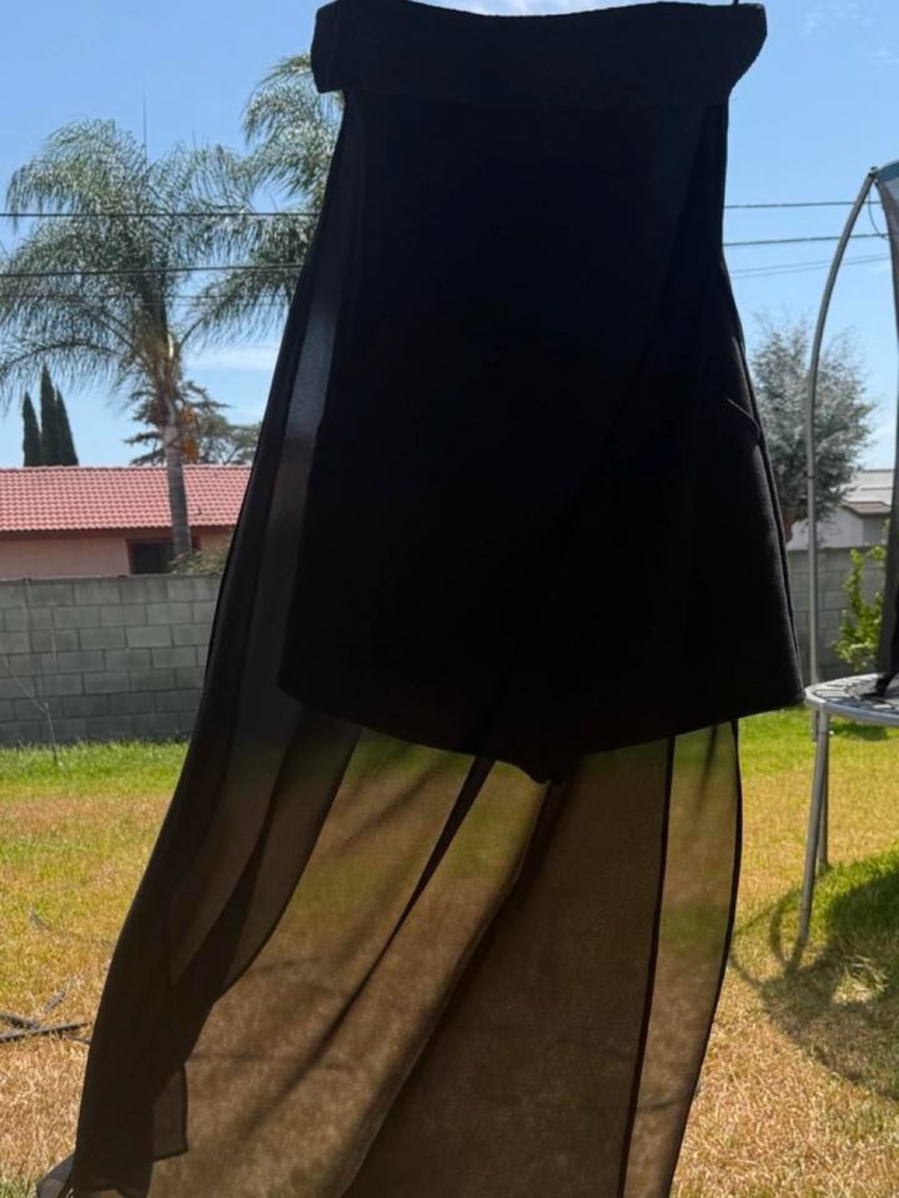 ANGL Strapless Chiffon Maxi Skirt Overlay Romper Black S
